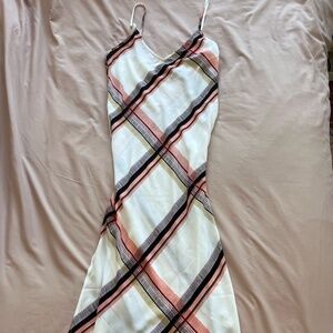 Plaid Pattern White Midi Dress